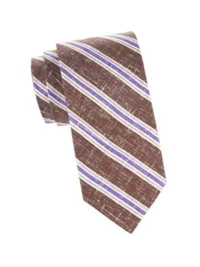 Shop Isaia Stripe Silk Tie In Brown Purple