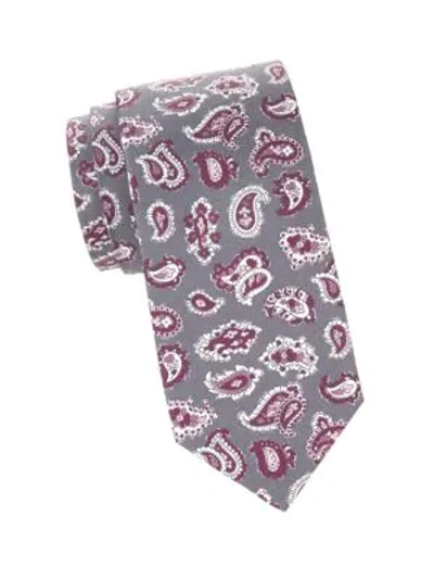 Shop Isaia Men's Paisley Silk Tie In Grey Pink