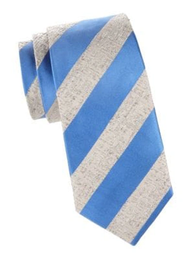 Shop Isaia Men's Textured Stripe Silk Tie In Blue Grey