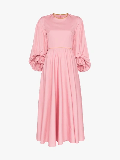 Shop Roksanda Fife Balloon-sleeve Midi-dress In Pink