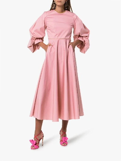 Shop Roksanda Fife Balloon-sleeve Midi-dress In Pink