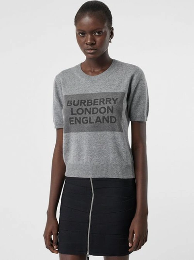 Shop Burberry Short-sleeve Logo Detail Cashmere Top In Grey