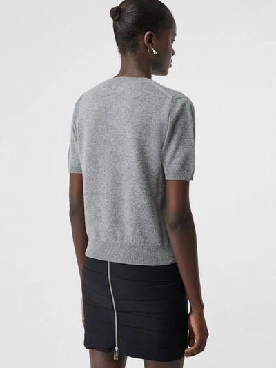 Shop Burberry Short-sleeve Logo Detail Cashmere Top In Grey