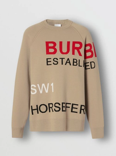 Shop Burberry Horseferry Intarsia Merino Wool Blend Sweater In Beige