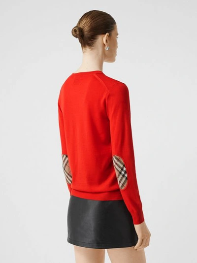 Shop Burberry Vintage Check Detail Merino Wool Sweater In Vermillion