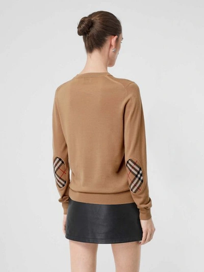 Burberry Vintage Check Detail Merino Wool Sweater In Camel ModeSens