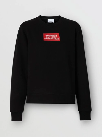Shop Burberry Quote Print Cotton Sweatshirt In Black