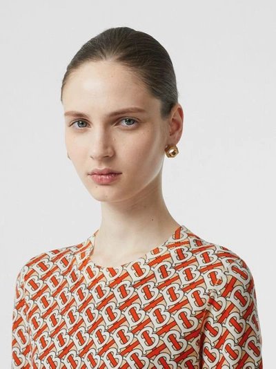 Shop Burberry Monogram Print Merino Wool Top In Vermillion