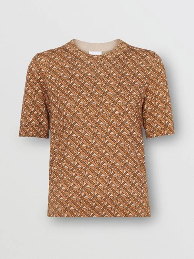 Shop Burberry Monogram Print Merino Wool Top In Beige