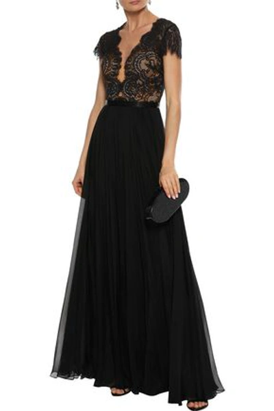 Shop Catherine Deane Nessie Satin-trimmed Lace And Silk-chiffon Gown In Black