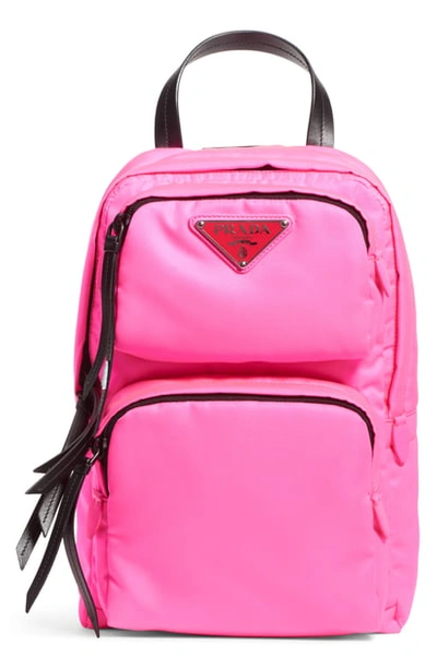 Shop Prada Tessuto Nylon Sling Backpack - Pink In Rosa Fluo