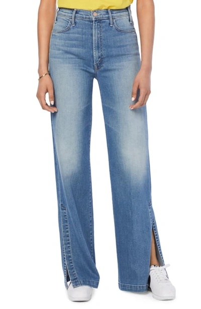 Shop Mother The Hustler Sidewinder High Waist Slit Hem Bootcut Jeans In A Side Of Rice And Beans
