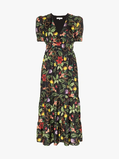 Shop Borgo De Nor V-neck Floral Silk Dress In Tropical Garden Black