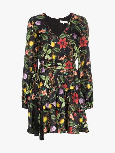 Shop Borgo De Nor Floral Tiered Silk Mini Dress In Multicoloured