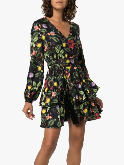 Shop Borgo De Nor Floral Tiered Silk Mini Dress In Multicoloured