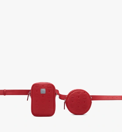 Shop Mcm Essential Belt Bag In Monogram Leather In Red | Viva Red