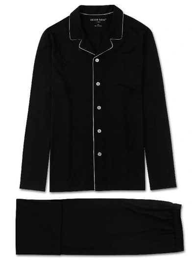 Shop Derek Rose Men's Modern Fit Jersey Pyjamas Basel Micro Modal Stretch Black