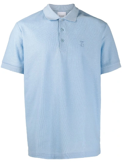 Shop Burberry Logo Embroidered Polo Shirt - Blue