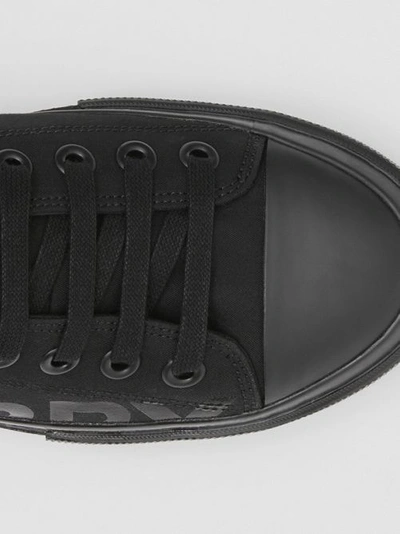 Shop Burberry Logo Print Cotton Gabardine Sneakers In Black