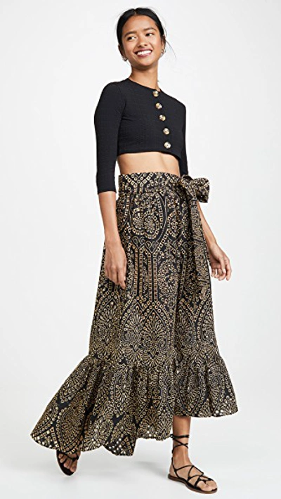 Shop Lisa Marie Fernandez Nicole Eyelet Skirt In Black/gold