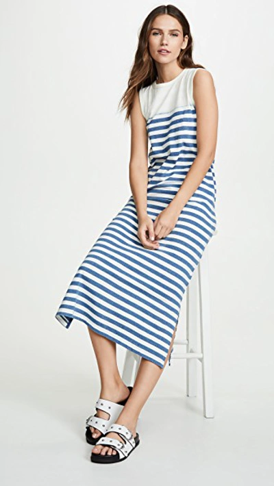 Shop Current Elliott The Perfect Muscle Tee Dress In Blue Stripe With Bleach