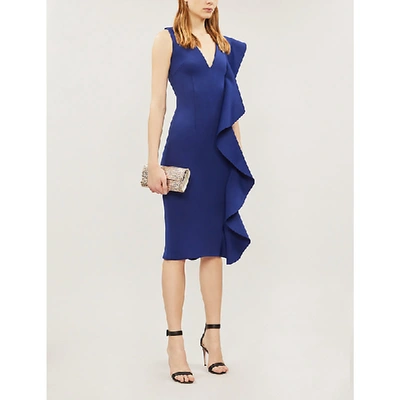 Shop Lavish Alice Frilled-panel Neoprene Dress In Navy