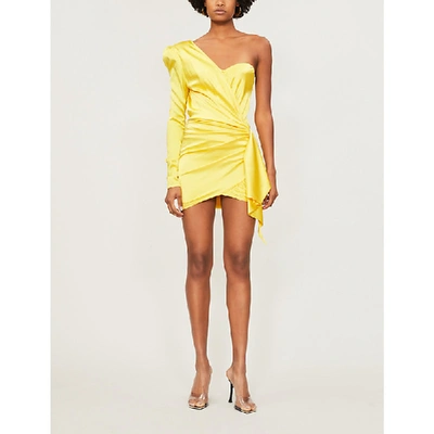Shop Alexandre Vauthier One-shouldered Silk-satin Mini Dress In Lemon