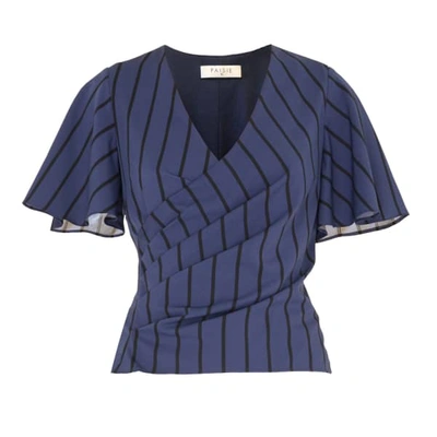Shop Paisie Striped Wrap Top With Flared Sleeves In Navy & Black
