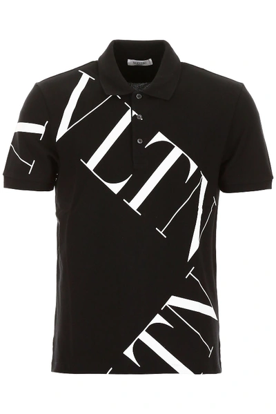 Shop Valentino Vltn Macrogrid Polo Shirt In Nero Vltn Bianco (black)