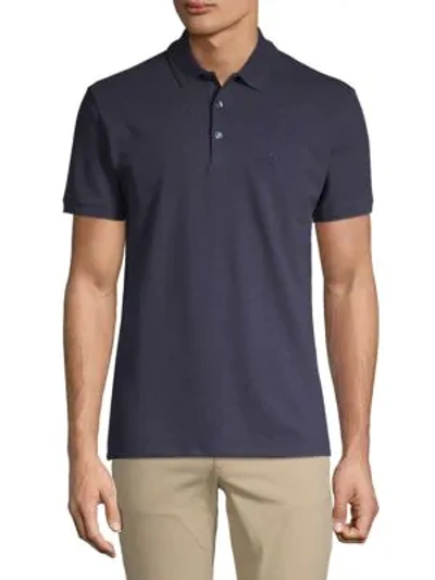 Shop Versace Logo Embroidered Polo In Blue Navy