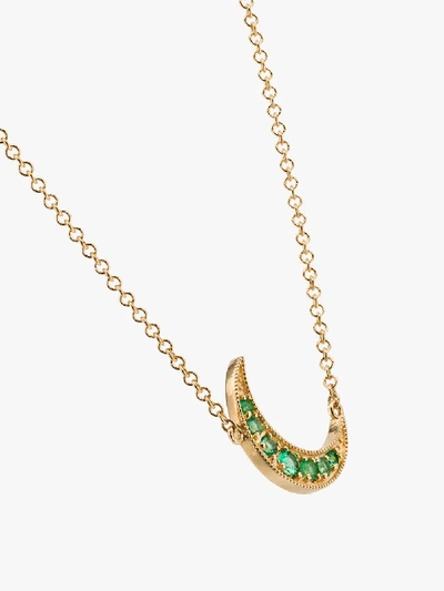 Shop Andrea Fohrman 18k Yellow Gold Mini Crescent Moon Emerald Necklace