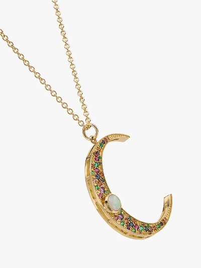 Shop Andrea Fohrman 18k Yellow Gold Luna Emerald, Sapphire And Opal Necklace In Yellow Gold/multi