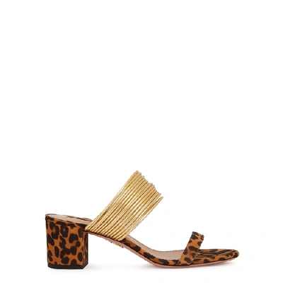 Shop Aquazzura Rendez Vous 50 Leopard-print Suede Sandal