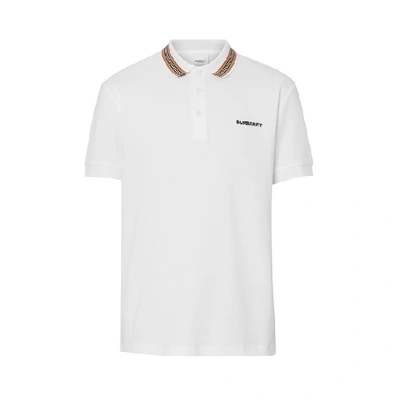 Shop Burberry Icon Stripe Detail Cotton Pique Polo Shirt In White