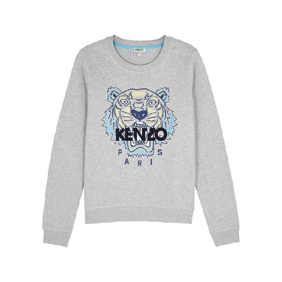 Shop Kenzo Tiger-embroidered Cotton Sweatshirt In Grey