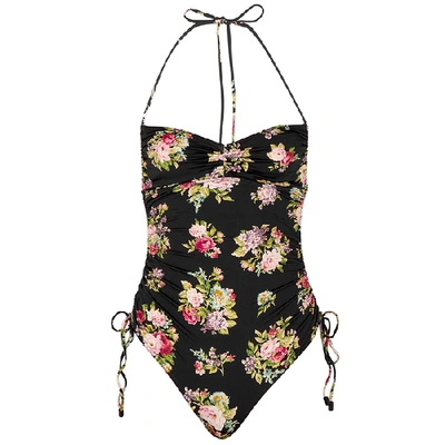 Shop Zimmermann Honour Floral-print Ruched Swimsuit