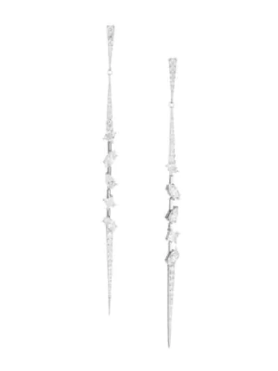 Shop Adriana Orsini Rhodium-plated Silver & Cubic Zirconia Tivoli Pointy Linear Earrings