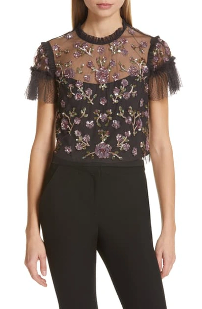 Shop Needle & Thread Carnation Sequin Top In Graphite