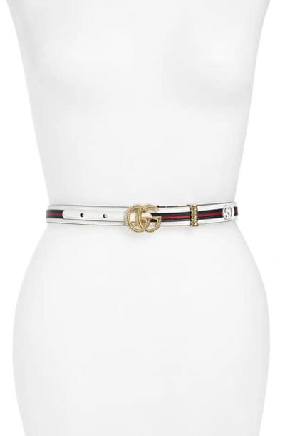 Shop Gucci Gg Marmont Leather Stripe Belt In Off White