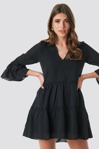 Shop Na-kd V-neck Ruffle Mini Dress - Black
