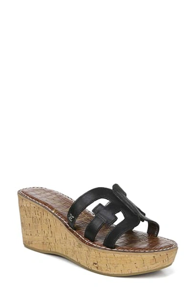 Shop Sam Edelman Regis Platform Wedge Slide Sandal In Black Leather