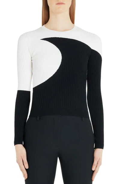 Shop Valentino Moon Inlay Ribbed Sweater In 0an-ivory Black