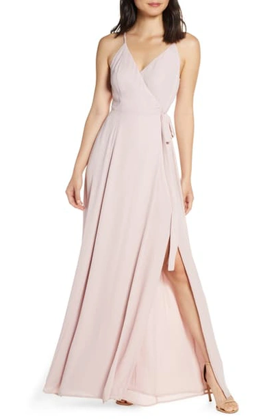 Shop Wayf The Angelina Slit Wrap Gown In Nude Rose