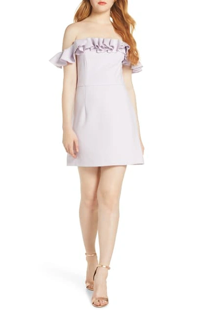 Shop French Connection Whisper Light Off The Shoulder Ruffle Minidress In Lavender Frost