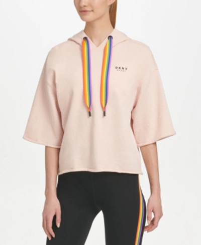 Shop Dkny Sport Logo Cropped Hoodie In Parfait