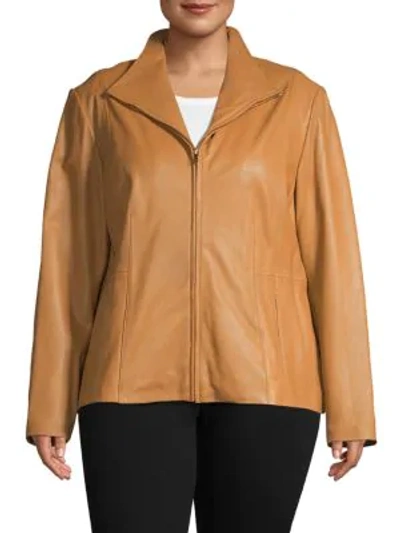 Shop Cole Haan Plus Leather Jacket In Hazelnut