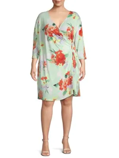 Shop Calvin Klein Plus Floral Ruched Wrap Dress In Floral Seas