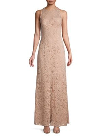 Shop Js Collections Lace Sleeveless Column Gown In Blush