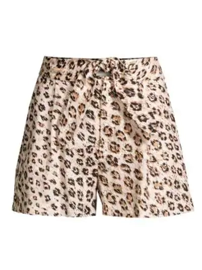Shop Joie Carden Leopard Linen Tie-front Shorts In Cappuccino