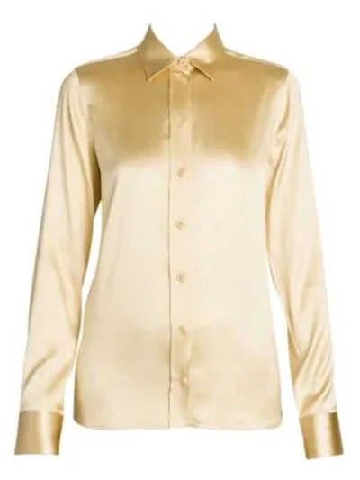 Shop Bottega Veneta Stretch Silk Blend Blouse In Champagne